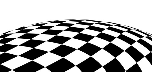 Wall Mural - A spherical floor in perspective with a checkerboard texture. Empty chess boards. Futuristic grid technology. Vector illustration.