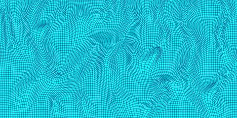 Poster - abstract wavy 3d mesh on a blue background. geometric dynamic wave. 3d technology wireframe. vector 