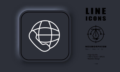 Poster - Landline phone with planet line icon. Worldwide calls, contact us, busines contacts, operator, hotline, online. Communication concept. Neomorphism style. Vector line icon for Business and Advertising