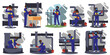 Welding industrial work banners with workers, flat vector illustration isolated.