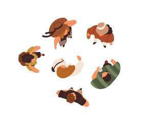 Fototapete - People overhead. Top view of men, women walking, going, standing outdoors. Different male and female characters, passers, pedestrians from above. Flat vector illustration isolated on white background