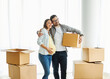 © Lumos sp - child family box home house moving happy apartment pregnant mother father daughter relocation new property parent pregnancy