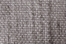 Gray Jute Yarn Texture Background. Closeup Of Grey Natural Fiber Pattern.