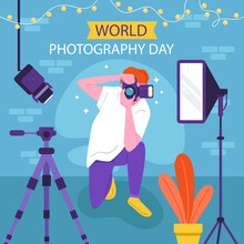 Flat Illustration For World Photography Day Celebration Vector Illustration.