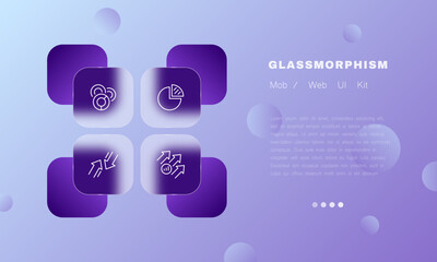 Poster - Statistics set icon. Data analysis, presentation, pie, donut chart, diagram, arrows, visual aid, strategy, report, marketing. Business concept. Glassmorphism style. Vector line icon for Advertising
