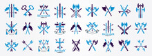 Weapon Emblems Vector Emblems Big Set, Heraldic Design Elements Collection, Classic Style Heraldry Armory Symbols, Antique Knives Armory Arsenal Compositions.