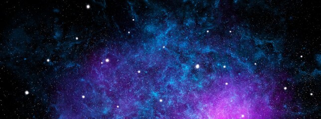 Cosmic background with a blue and pink nebula and stars. Space background with realistic nebula and shining stars. Abstract scientific background with nebulae and stars in space. 