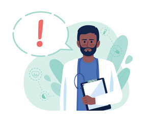 Poster - Important information from doctor 2D vector isolated illustration. Health flat character on cartoon background. Colourful editable scene for mobile, website, presentation. Pacifico Regular font used