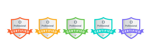 Poster - certification badge design. shield shape design with ribbon. vector illustration.
