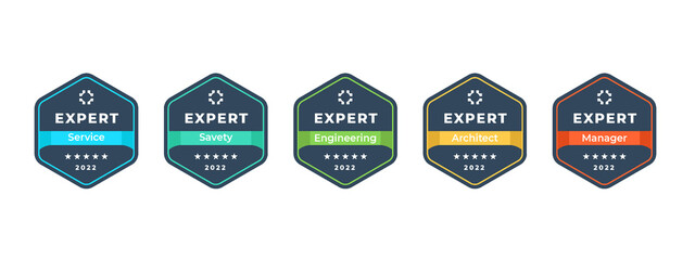 Poster - certification badge design. geometric hexagon logo shape. vector illustration.