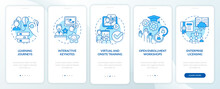 Enhancing Learning Experience Blue Onboarding Mobile App Screen. Walkthrough 5 Steps Editable Graphic Instructions With Linear Concepts. UI, UX, GUI Template. Myriad Pro-Bold, Regular Fonts Used
