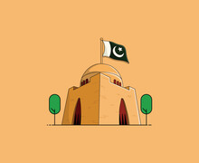 Mazar E Quaid Vector Illustration. Pakistan National Flag. Quaid E Azam Mausoleum, Quaid E Azam Mizar And Tomb.