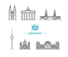 Germany, Berlin, Outline City Vector Illustration, Symbol Travel Sights Landmarks
