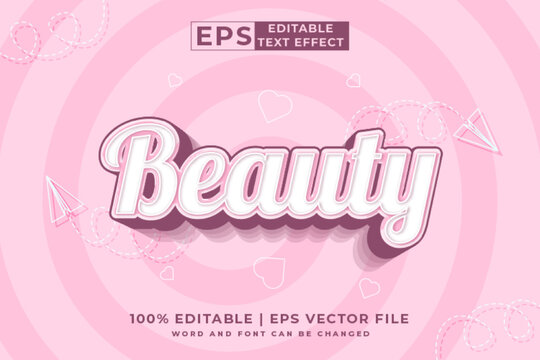 Editable text effect Beauty 3d cartoon template style premium vector