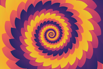 Poster - Beautiful abstract illustration of unusual flower with yellow, pink, purple gradient petals. Template for cover, flyer or banner. Geometric spiral pattern. Vector esp 10