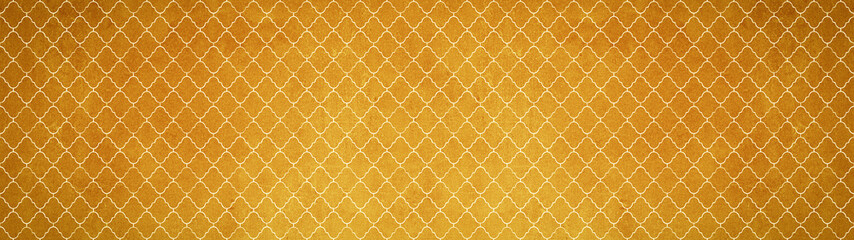 Wall Mural - Abstract golden yellow colored traditional motif tiles wallpaper floor texture background banner panorama- Seamless old vintage retro concrete stone cement tile with cracked rhombus diamond pattern