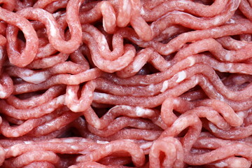 Wall Mural - Macro, raw minced meat in close-up, texture background.