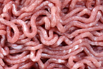 Wall Mural - Macro, raw minced meat in close-up, texture background.