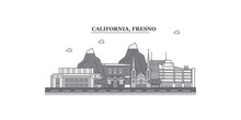 United States, Fresno City Skyline Isolated Vector Illustration, Icons