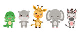 Fototapeta Pokój dzieciecy - Kawaii animals set. Vector graphics. Cute safari animals isolated on white background.