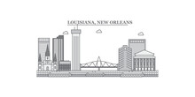 United States, New Orleans City Skyline Isolated Vector Illustration, Icons