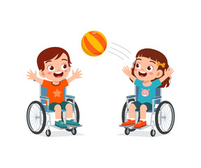 Sticker - little kid on wheelchair play ball with friend