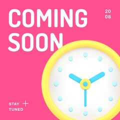 Poster - Coming soon digital promo web post internet advertising wall watch realistic 3d icon vector