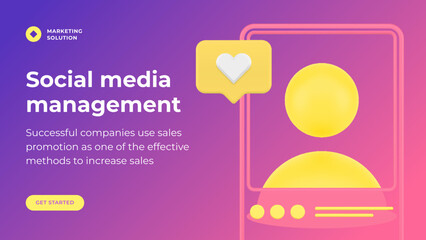 Poster - Social networks mass media management customers attraction internet banner realistic 3d icon vector