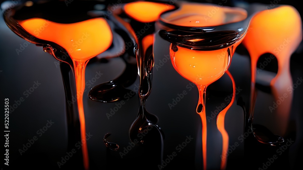 Melted glass, 4k close up illustration. Orange glow, hot molten liquid ...