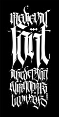 Wall Mural - Gothic. Uppercase and lowercase letters on a black background. Beautiful and stylish calligraphy. Beautiful European font for tattoo. Medieval modern style.