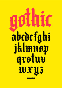 Gothic, display English alphabet. Medieval Latin letters. Classic old European style. Calligraphy and lettering. Lowercase letters for logos, labels and tattoos.