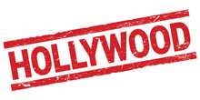 HOLLYWOOD Text On Red Rectangle Stamp Sign.