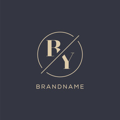 Initial letter BY logo with simple circle line, Elegant look monogram logo style