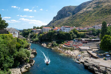 Popular Tourist Destination, Neretva River, Mostar. Bosnia And Herzegovina