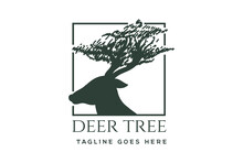 Antler Deer Moose Reindeer Vicuna Head With Horn Tree Forest For Savanna Conservation Zoo Logo Design