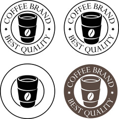 Round Paper Coffee Cup Icon with Text - Set 2