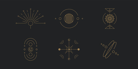 Wall Mural - set of moon and sun line art. minimal boho linear symbols. celestial mystic element. vector line art