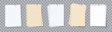Note Pad. Paper Sheets For Memo. Different Notebook With Clip. Notepaper With Lines And Grid. Papers Of Notepad For Note, Notice And Text. Realistic Cards Isolated On Transparent Background. Vector