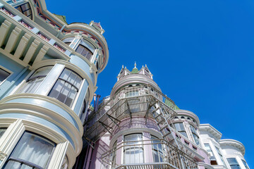 Low angle view of curved walls of two houses at San Francisco, California