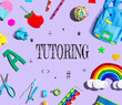 © Tierney - Tutoring theme with school supplies on a purple background - flat lay