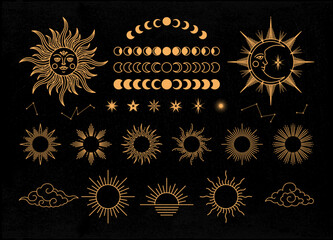 Wall Mural - Sun, moon and star mystical or celestial illustration
