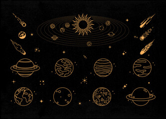 Wall Mural - Planets and meteors mystical or celestial illustration