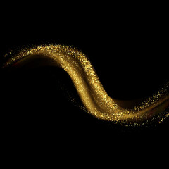 Wall Mural - golden shimmering wave isolated on black background. glittering trail of stardust. abstract motion s