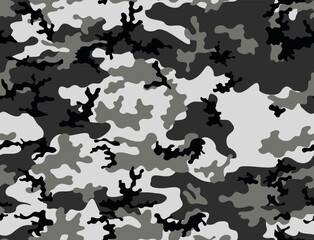 Gray camouflage pattern endless background, military uniform, vector texture, classic print.