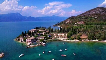 Poster - Punta San Vigilio - aerial drone view, most romantic place of Garda Lake ,Lago di Garda scenery. northern Italy