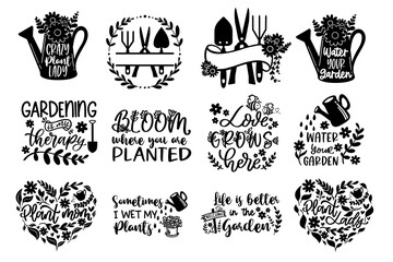 Wall Mural - Set of illustrations Gardener lover vector illustration, Garden Quotes lettering, Garden is my therapy design, Flower bloom grow plant, Gardening saying