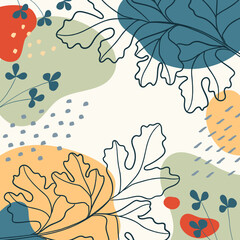 Wall Mural - botanical art. abstract organic vector shapes, leaves, plants. natural template in doodle style for 