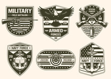Military Set Monochrome Sticker Vintage