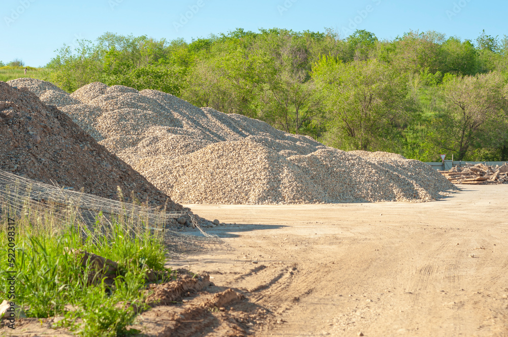 territory of the construction site with a large amount of coarse gravel ...