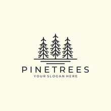 Pine Tree With Linear Style Logo Icon Vector Illustration Template Design